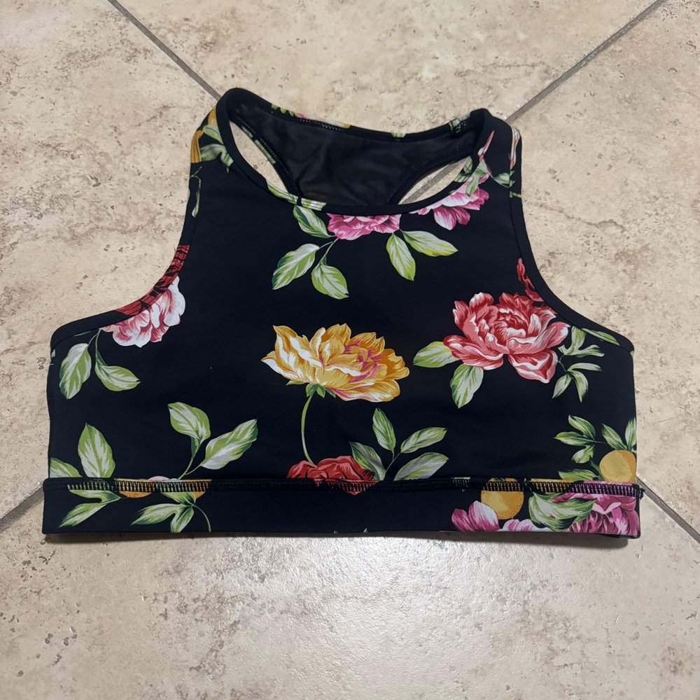 Mono B Black Floral Sports Bra